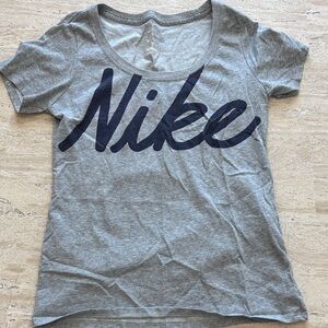 Nike Women's Gray and Black Logo Tee